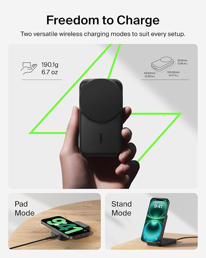 Belkin MagSafe Charger Compatible, 3-in-1 Charging Station, Qi2.2 25W Magnetic Wireless Charger Dock, Foldable Charging Stand for iPhone 17/16/15, Apple Watch, AirPods, Pixel 10 (45W Adapter Included)