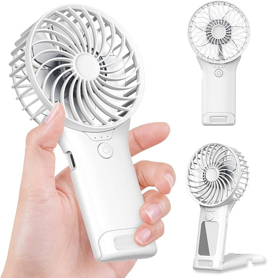 GEHEN Portable Pocket Fan, USB Rechargeable, Mini Fan with Mirror, 4 Gear Wind, Up to 15 Hours, Hand Fan with Powerful Cooling for Travel/Summer/Concerts/Lash, Gifts for Women(White)