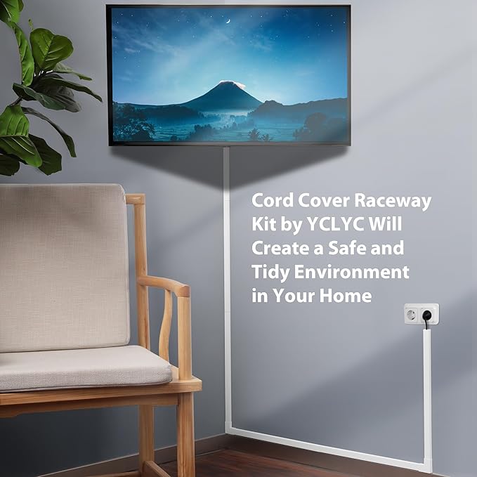 Cord Cover Wall Kit, TV Cord Hider for 1 Thick Cord, 157in Wire Covers for Cords, YCLYC Cable Hider for Wall Mount TV, Wall Cable Concealer, Cable Cover Cable Raceway 10 x L15.7”, W0.78” H0.4” Grey