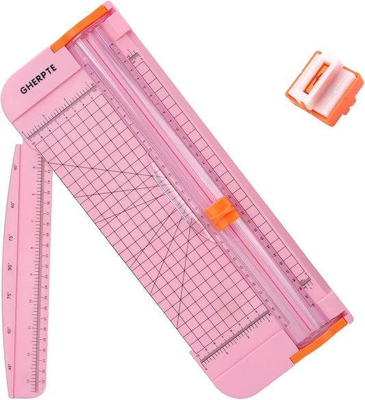 A4 Paper Cutter 12 Inch Titanium Paper Trimmer Scrapbooking Tool with 2pcs Replacement Blades with Automatic Safety Guard and Side Ruler for Craft Paper, Cardstock, Photo, Coupon, Label,Pink