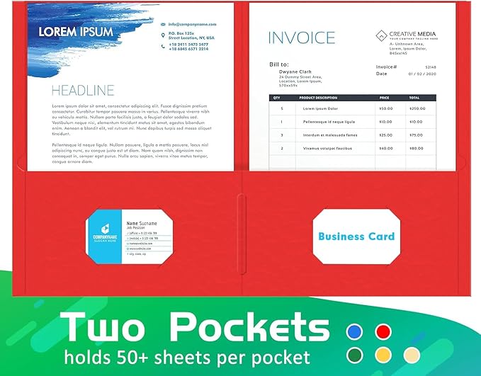 Two Pocket Folder, HERKKA 125 Pack 2 Pocket Folders with Business Card Slot, Letter Size Paper Folders Designed for Office and Classroom Use, Assorted 5 Colors
