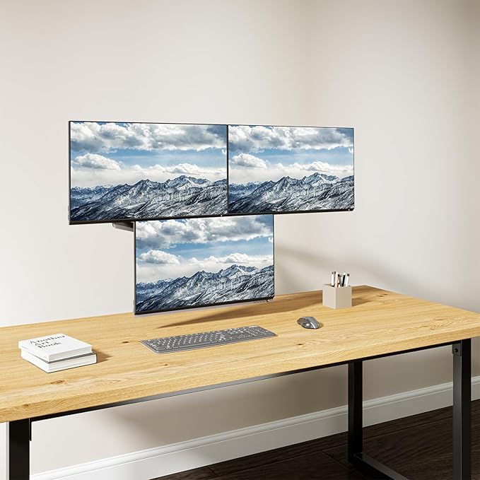 WALI Triple Monitor Mount for 13-27 inch Screens, Adjustable 3 Monitors Desk Mount with Swivel, Tilt, Clamp & Grommet Kit, Gas Spring Arm Triple Monitor Stand, VESA 75x75/100x100mm (GSDM003), Black