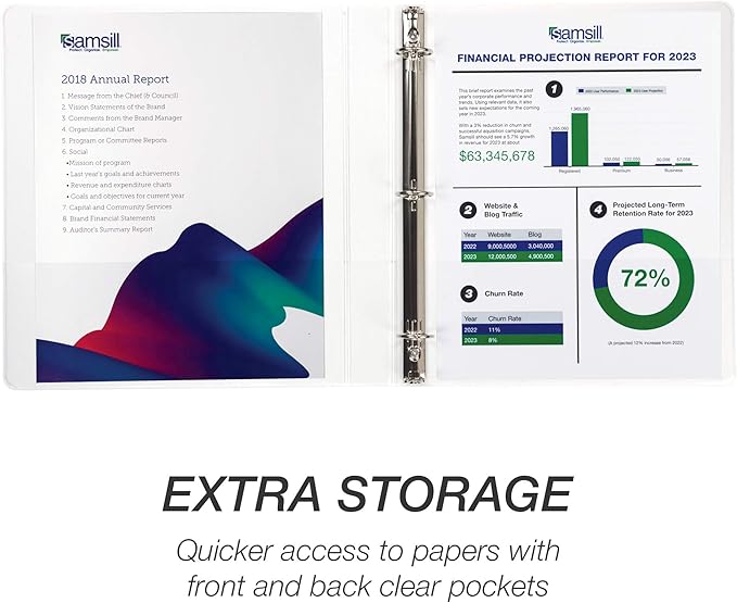 Samsill Durable 2 Inch Binder, Made in The USA, Round Ring Customizable Clear View Binder, Black, 12 Pack