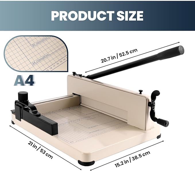 12 Inch Paper Cutter Heavy Duty Guillotine Paper Cutter 400 Sheet Capacity Stack Cards Trimmer Steel Slicer with Metal Base & HSS Blade for Office Home School(Safety Lock and Protective Cover)
