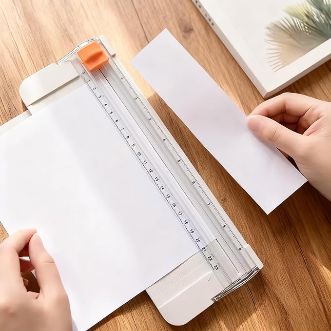 Paper Cutter Slider Small Mini,12 Inch Paper Trimmer Slicer,Two-Way Cutting,White 1 PCS Built-in Measuring Tape