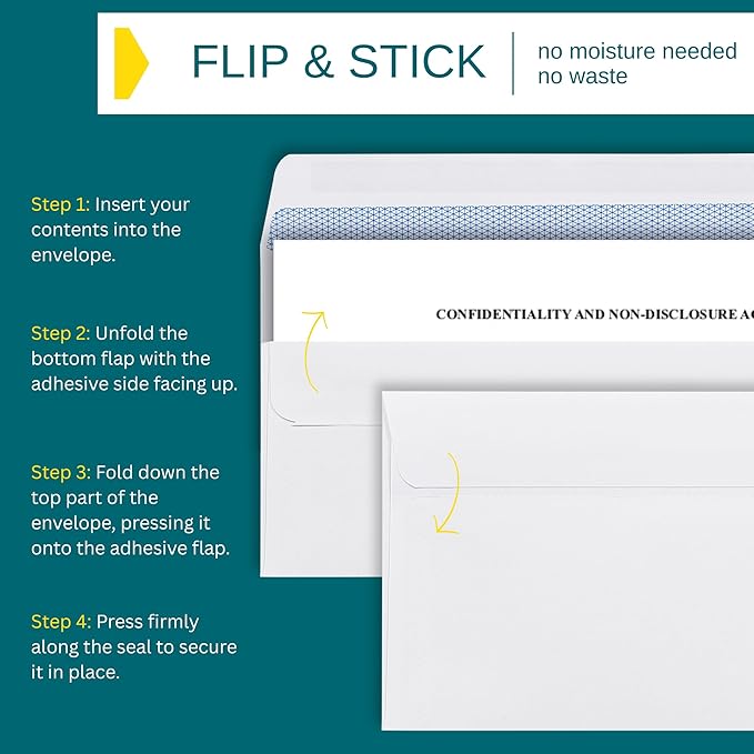 #10 Envelopes Self Seal - 80/pack - 4 1/8 x 9 1/2 inch Letter Size - Business Envelopes #10 Flip & Stick Closure, Security Tinted for Invoices, Statements - Blank White 24lb Paper