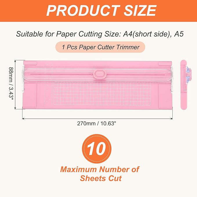 PATIKIL Paper Cutter Trimmer, A4 Straight Small Portable Paper Slide Paper Slicer with Safe-Guard for Craft Cardstock Label Card, Scrapbook Photo, Pink