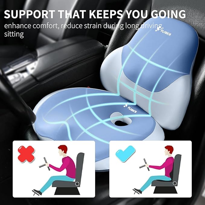 FLORICH Seat Cushion Lumbar Support Pillow for Office Chair, Car Lower Back Support, Ergonomic Desk Chair Pillow for Butt and Back Support of Memory Foam Seat Pad(Blue)