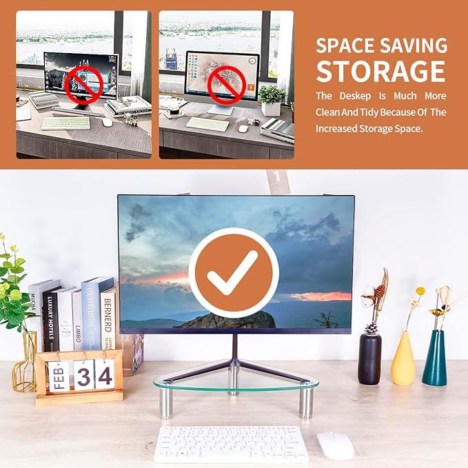 Hemudu Clear Glass Computer Monitor Riser/Triangle Desktop Universal Corner Stand for Computer Monitor & Laptop HD01T-003