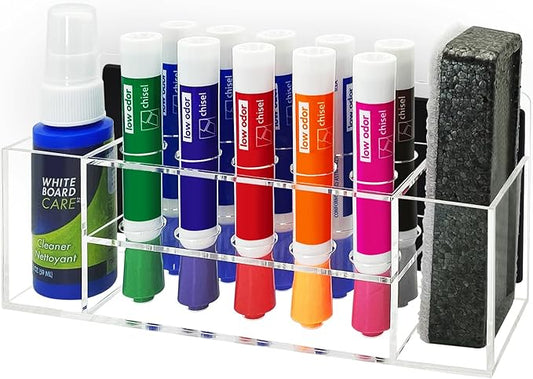 Acrylic Magnetic Dry Erase Marker Holder, 10 Slots Clear Magnetic Marker Pen Holder, Magnet Storage for Whiteboard, Desk, Office, Classroom, Home, Pen,Eraser,Cleaner Not Included