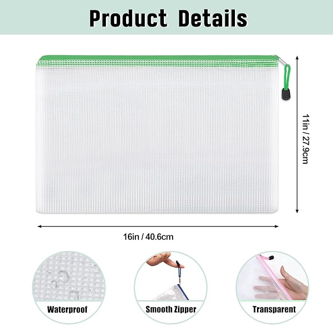 EOOUT 36pcs Mesh Zipper Pouches for Organizing, Zipper Bags, 16x11 Inches Large Puzzle Bags, 12 Colors Storage Bag Zipper File Bags for Office Supplies
