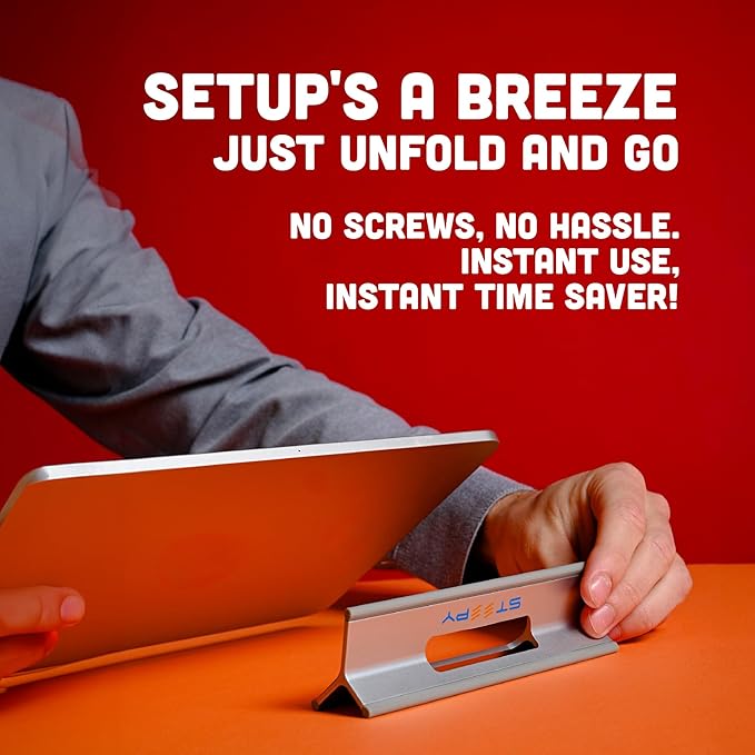 Steepy Portable Laptop Stand for Desk – Adjustable Height, & Portable Laptop Holder – Ergonomic Computer Stand for Cooling & Comfort – Slip-Proof, Sturdy Design – Universal Fit for 13-17 Inch Devices