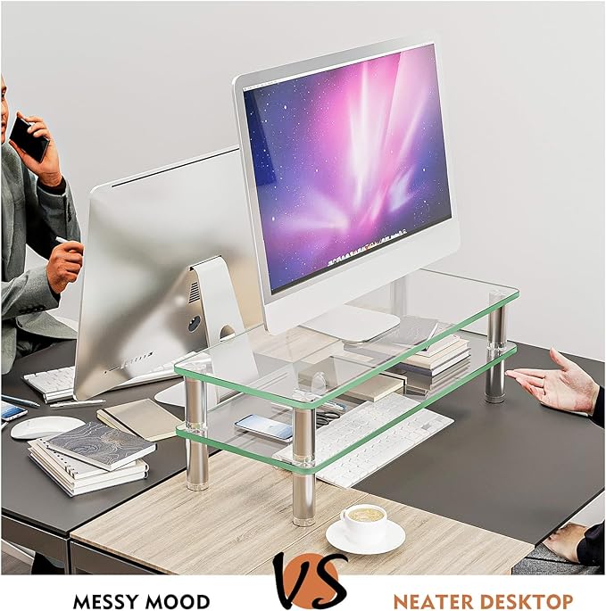 2 Pack Computer Monitor Riser with Height Adjustable Multi Media Desktop Stand for Flat Screen LCD LED TV, Laptop/Notebook/Xbox One,HD01T-201