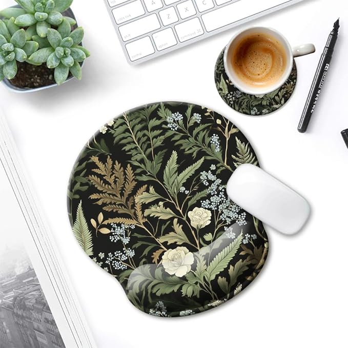 HOPONY Mouse Pad with Wrist Rest,Ergonomic Mouse Pads Wrist Support for Desk,Large Mousepad for Wireless Mouse Gaming Laptop Work Home Desk Accessories Office Supplies Decor,9 x 10in,Botanical Rose
