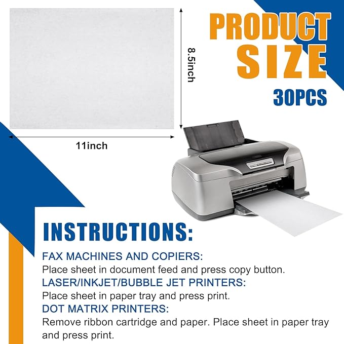 30 Pcs Printer Cleaning Sheet 8.5 x 11 Inch Scanner Cleaning Sheets Laser Printer Paper Shredder for Copier Fax Computer Scanner Printing