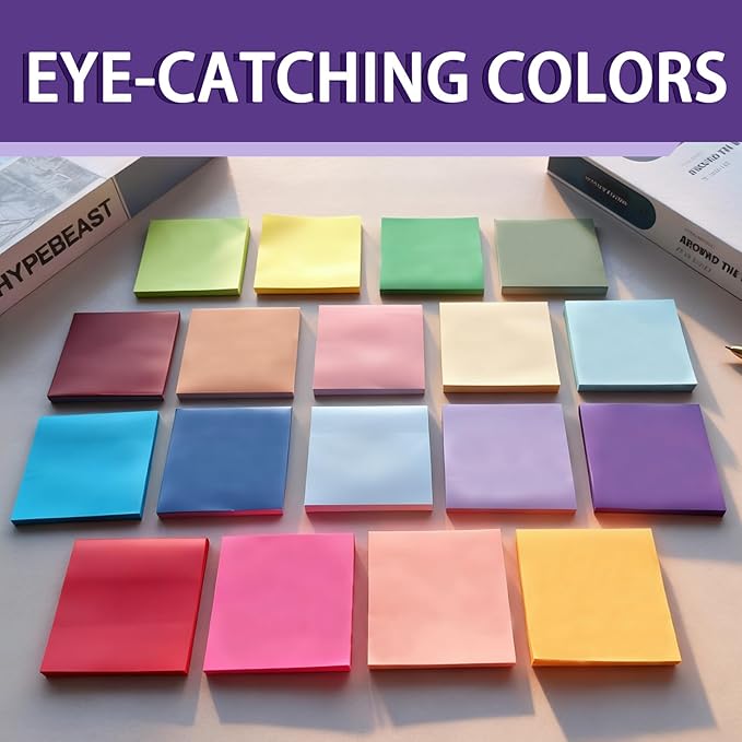 (18 Pads) Sticky Notes 3x3 inch, Self-Stick Note Pads, 18 Colorful Sticky Note for School Supplies or Office Supplies