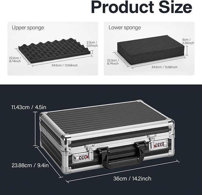 Security Lock Boxes - 14.2 x 9.4 x 4.5 Inch Medium, Portable Locking Storage Totes with Dual Combination Locks, Medicine Lock Box, Lock Boxes for Personal Items, Cash & Briefcase - Black