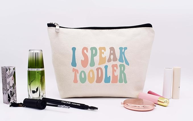 LIBIHUA Cute Preschool Teacher,Funny Mom Appreciation Gifts-Babysitter Present-Daycare Provider Present-New Mom-Birthday Christmas Gifts-Makeup Bag Cosmetic Bag Travel Pouch-I Speak Toddler