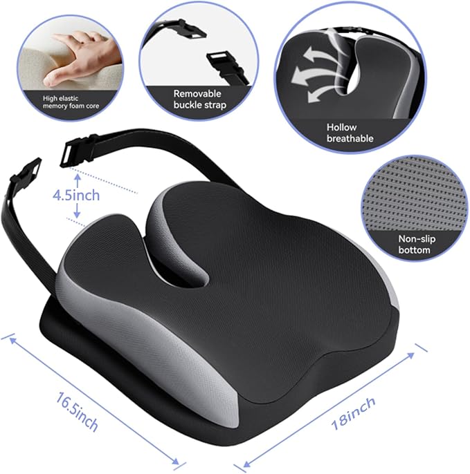 Seat Cushions for Office Chairs Wheelchair Cushion for Long Sitting Back Pain，Memory Foam Seat Car Computer Desk Chair Cushion，Coccyx Cushion for Tailbone Pain Relief Cushion Office Chair Butt Pillow