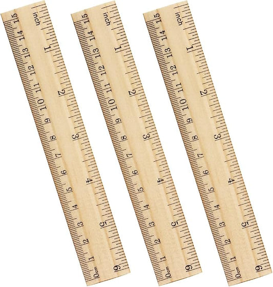 ZZTX 3 Pack Wooden Ruler 6 Inch Rulers Bulk Wood Measuring Ruler for Students Office School Supplies 2 Scale (15 cm)