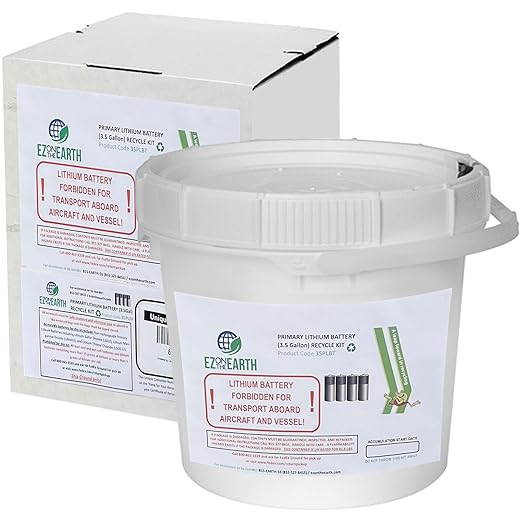 Primary Lithium Battery Recycling Container – 3.5 Gallon, Battery Disposal Bin with Lid That Holds up to 41.8 lbs Batteries - Recycling Pail with Cardboard Box