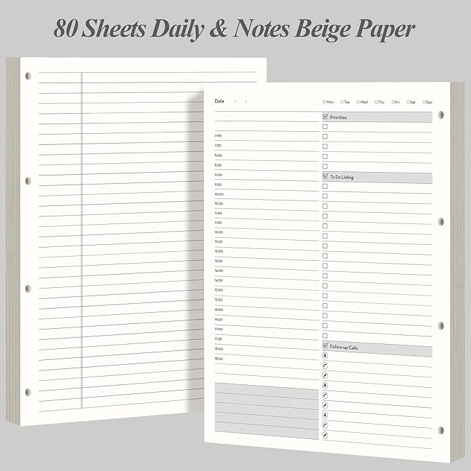 [EMSHOI Daily Planner Refill 8.5" X 11.5", 80 Sheets, 160 Pages Ring Binder Planner Inserts, Thick Cream Color Refill Paper, 100 GSM Loose Leaf, Paper Refills with Gift Box]