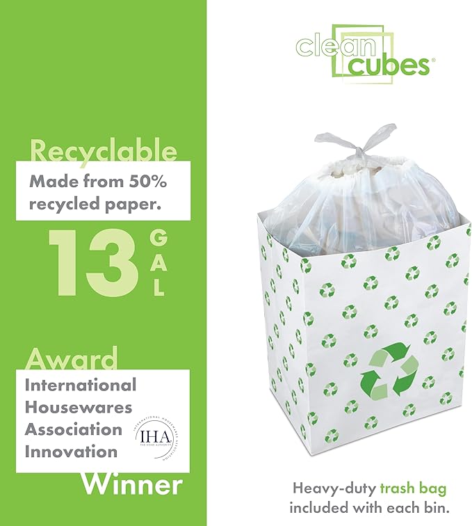 13 Gallon Disposable Pop-Up Trash Cans (3-Pack) with Fitted Bags – Foldable Garbage & Recycling Bins for Parties, Events & Kitchen (Recycle, 17" H x 13.5" W x 10" D)