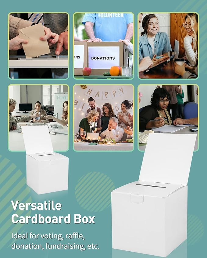 Uniclife 12 Pack Ballot Boxes with Slot 6" x 6" x 6" Suggestion Box Raffle Boxes Donation Box for Fundraising White Cardboard Boxes with Removable Header for Business Voting Collecting Card Contest