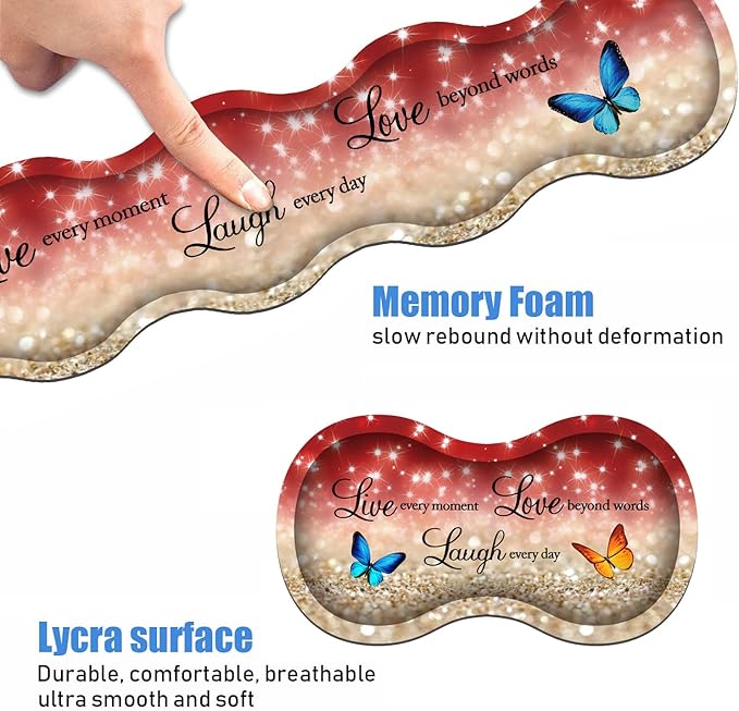 Ergonomic Keyboard Wrist Rest and Mouse Pad Wrist Rest Set with Coasters [4Pcs], Non-Slip Rubber Base for Home Office Working Studying Easy Typing & Pain Relief, Red Glitter Quote Live Laugh Love