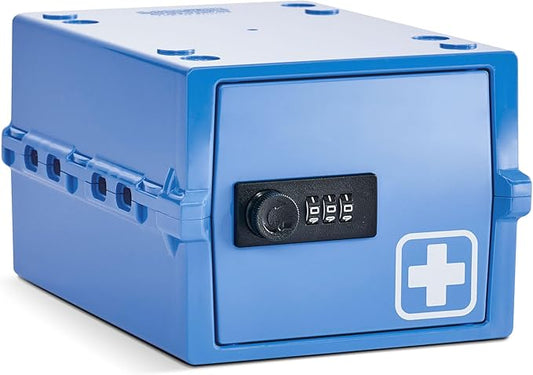 Lockabox Mini™ | Small Medicine Lock Box with Combination Lock (Half Letter Sized) | Mini Medical Lockable Box For Tablets, Creams & Medical Pens | External Size 8.8 x 6.1 x 4.7 Inches (Medi Blue)