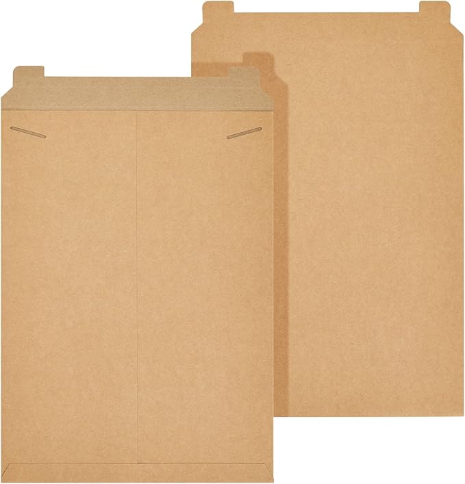 Juvale Rectangular Flat Mailers - Heavyweight 450 GSM Stock & Art Mailers - Poster Mailer Envelopes for Prints & Documents - Adhesive Flap Closure & Mailing Envelopes - 13 x 18 in, Brown, Pack of 25