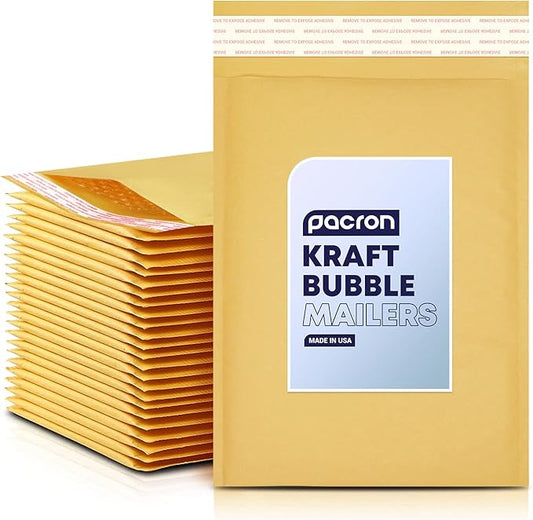 Kraft Bubble Mailers 200 Pack, 7.25 x 12 Inch Padded Shipping Envelopes, Yellow Mailing Envelopes for Documents & Packages, Durable & Lightweight, Made in USA