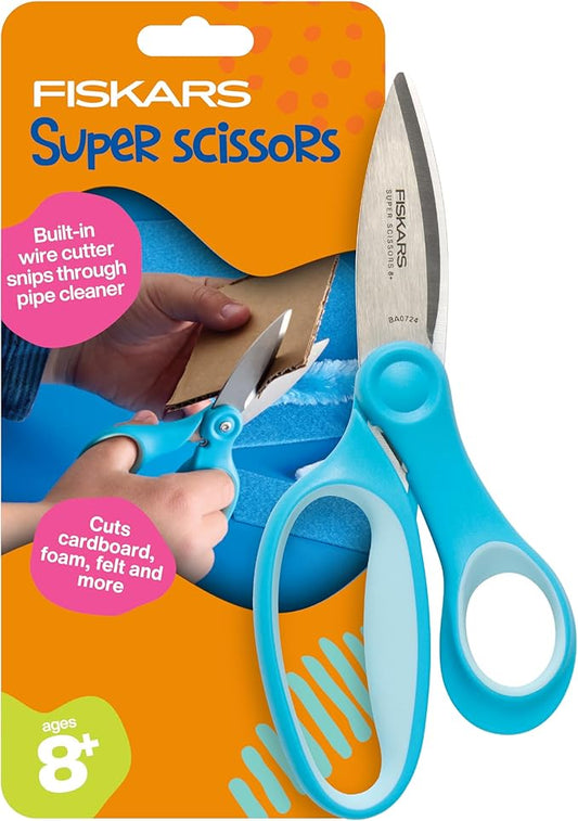 Fiskars Kids Super Scissors – Cutting Power for Cardboard, Foam, Felt & More with SoftGrip Handles, For Crafting and School Supplies, 6 inches