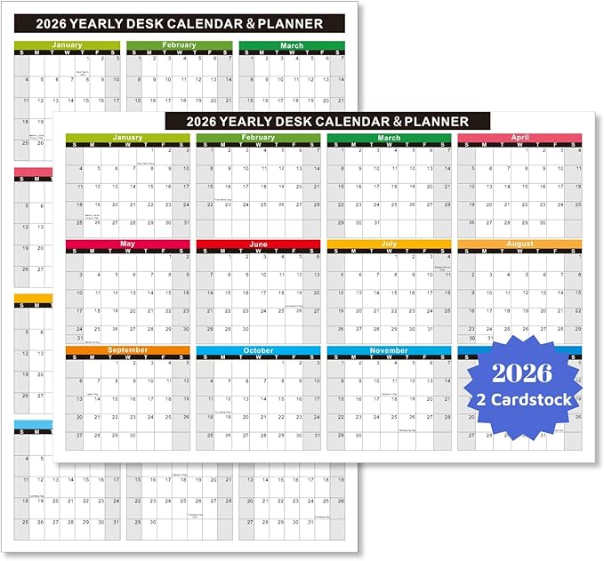 2-Pack 2026 Wall Desk Calendar 11x17 Inch, Reversible 2-Sided Horizontal or Vertical, 12 Month with Generous Block Space & Holidays Marked for Office, Home, School (Thick Cardstock)