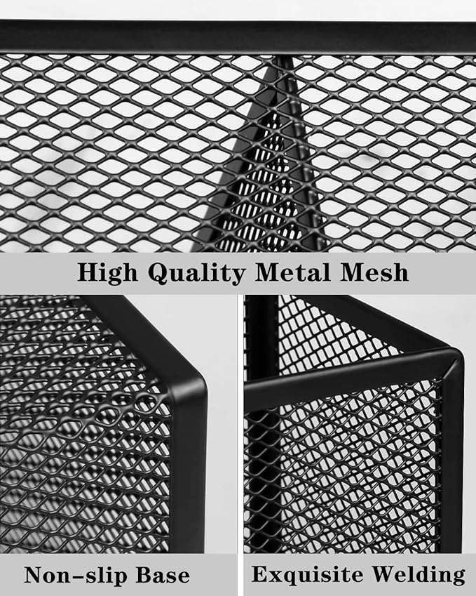 QYH Pencil Holder 4 Compartments,Metal Mesh Pen Storage Pencil Cup Makeup Brush Holder for Office Desk Accessories