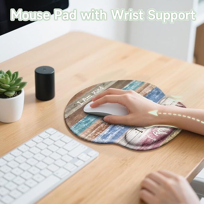 Inspirational Mouse Pad with Gel Wrist Rest, Ergonomic Comfort Non-Slip Mousepad for Pain Relief, Positive Quotes Office Decor & Desk Accessories for Teachers, Home, Computer, Gaming