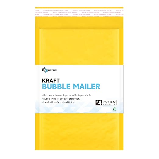 Kkbestpack 9.5x14.5 Inch Kraft Bubble Mailers #4, Self-Seal Padded Mailing Envelopes, Pack of 100