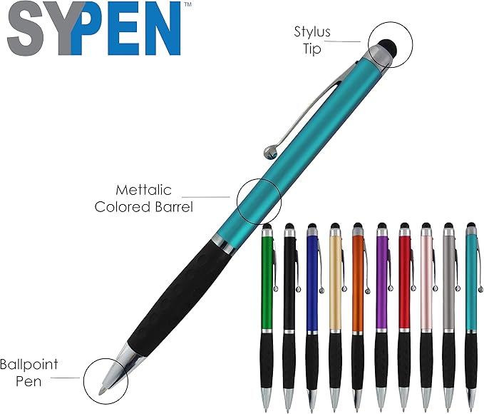 SyPen Personalized Pens With your Custom Logo or Text-300 Pack Bulk-for Businesses, Parties, and Events, 2 in 1 Ballpoint Pen & Stylus Compatible with Touchscreen Devices, Grey Barrel, Black Ink