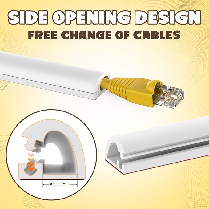 118 Inch Wall Cord Hider, Silicone Self Adhesive Cable Hider Cord Cover, Flexible Wire Covers for Cords Cable Cover Cable Concealer for Wires W0.59” H0.39” White