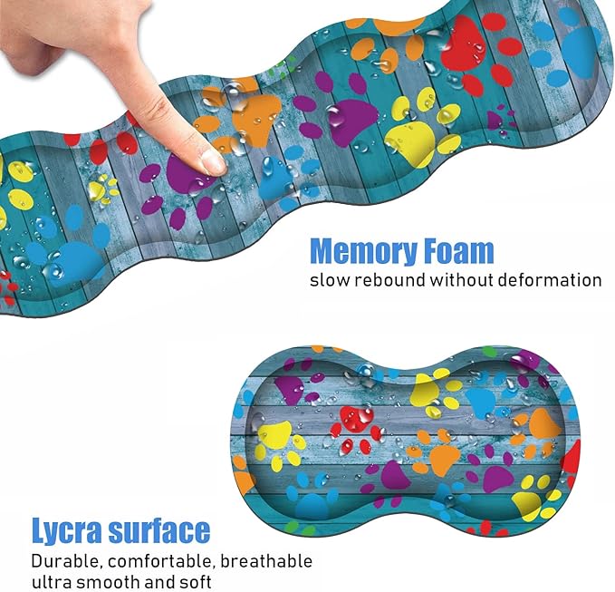 Ergonomic Keyboard Wrist Rest and Mouse Pad Wrist Rest Set with Coasters [4Pcs], Non-Slip Rubber Base for Home Office Working Studying Easy Typing & Pain Relief, Rustic Wooden Board Colorful Paw Print