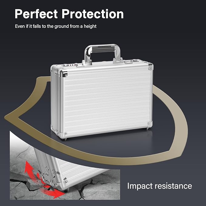 Security Lock Boxes - 14.2 x 9.4 x 4.5 Inch Medium, Portable Locking Storage Totes with Dual Combination Locks, Medicine Lock Box, Lock Boxes for Personal Items, Cash & Briefcase - Silver