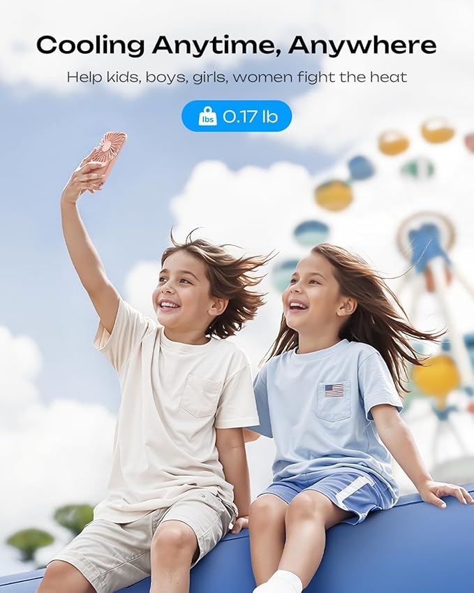 Otlonpe Rechargeable Mini Portable Handheld Fan, Small Personal Battery Powered Handheld Portable Fans for Hand Held Desktop Travel, Foldable Stand, Slim Cordless, Wrist Strap, 3-Speed (Pink)