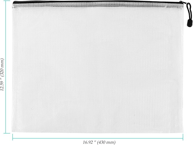 A3 Mesh Zipper Pouches, 17 x 12.5 Inch, 30 Pack, Plastic Documents File Zipper Bags for Office, Home Storage