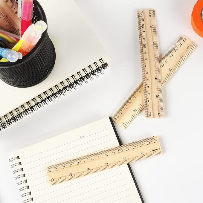 ZZTX 3 Pack Wooden Ruler 6 Inch Rulers Bulk Wood Measuring Ruler for Students Office School Supplies 2 Scale (15 cm)