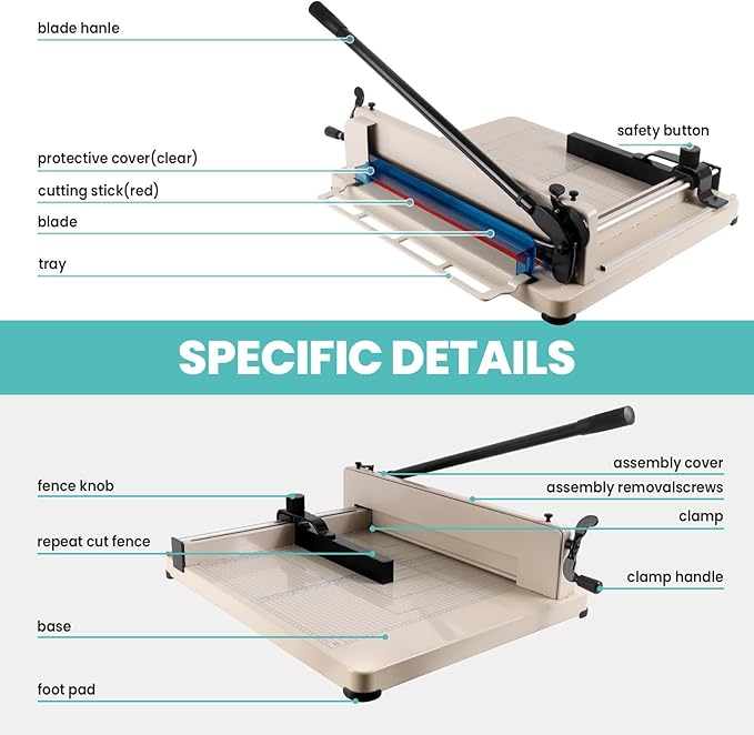 17 Inch Heavy Duty Paper Cutter, Guillotine Paper Cutter for A3 Paper, Stack Trimmer 400 Sheet Capacity, Solid Steel Construction for Office Home School Bulk Cutting