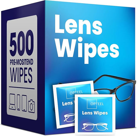 Lens Wipes for Eyeglasses - Pre-moistened Eyeglass Lens Cleaning Wipes - 500 Lens Wipes Individually Wrapped Sracth-Free Streak-Free Eye Glasses Wipes Lens Cleaner for Sunglass & Camera Lens