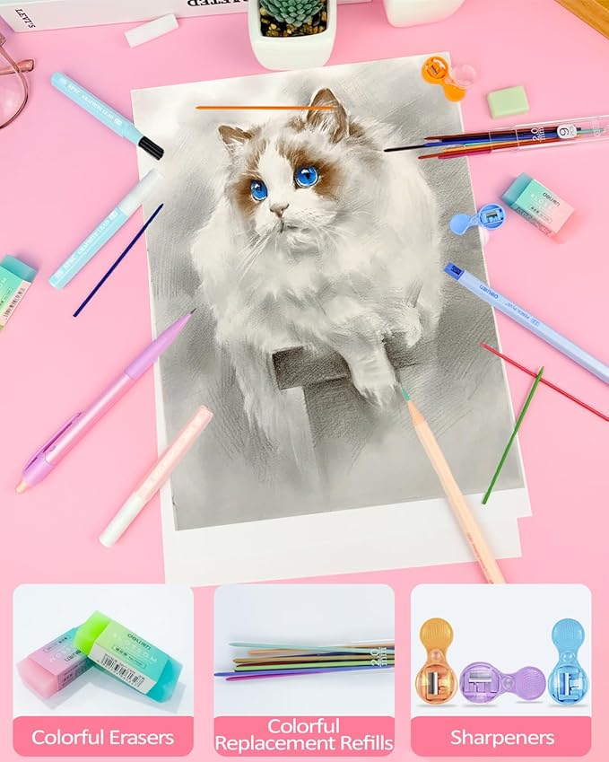 Mechanical Pencil Set with Pink Pencil Case,12X Pastel Mechanical Pencil 0.5mm-2.0mm with 564X HB+36X Color Leads for Writing, Drafting, Drawing, Sketching Ideal College Study Essentials