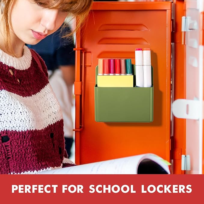 BEYGORM 2 Pack Plastic Magnetic Pen Holder for Refrigerator, Dry Erase Marker Holder for Whiteboard，Magnet School Locker Organizer Accessories, Pencil Cup, Pen Caddy (Army Green)