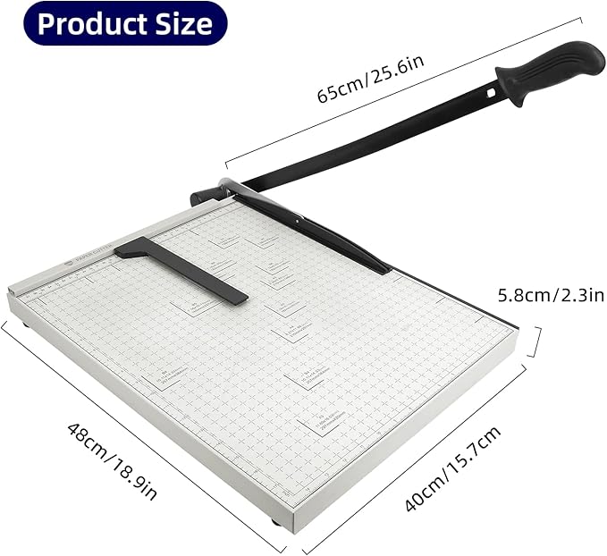 Paper Trimmer Guillotine Metal Base A3 Stack Paper Cutter Heavy Duty 18 Inch with Guard Rail Safety Blade Lock ZEQUAN, 10-Sheet Capacity, Guillotine Paper Slicer Cutter for Office Home School