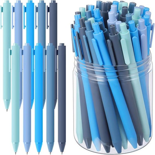 Crtiin 50 Pcs Gel Ink Pens Bulk, Black Ink 0.5mm Fine Point Retractable Pen Smooth Writing Office School Supplies for Teacher Server Operation Christmas Charity Donation Thanksgiving (Blue Series)